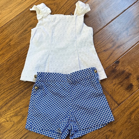 Janie and Jack Other - White Eyelet Top and Blue Patterned Shorts Set